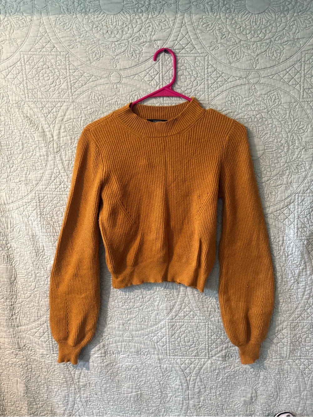 Forever 21 Mustard Ribbed Turtleneck Balloon-Sleeve Sweater